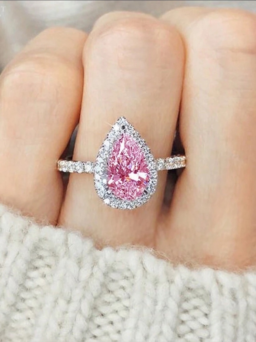 Pink silver pear shaped ring - Picture 4 of 4